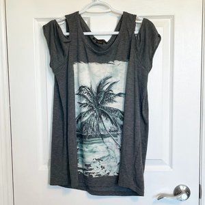Love and Legend Cold Shoulder Palm Tree Shirt